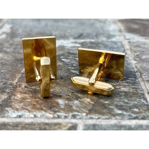 Vtg Equestrian 4 Horses Black Patina Enamel Cuff Links Gold Plate One Of A Kind - Picture 2 of 2